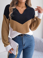 Women's Patchwork Knit Sweater | Cozy Colorful Knitwear with Unique Patchwork Design