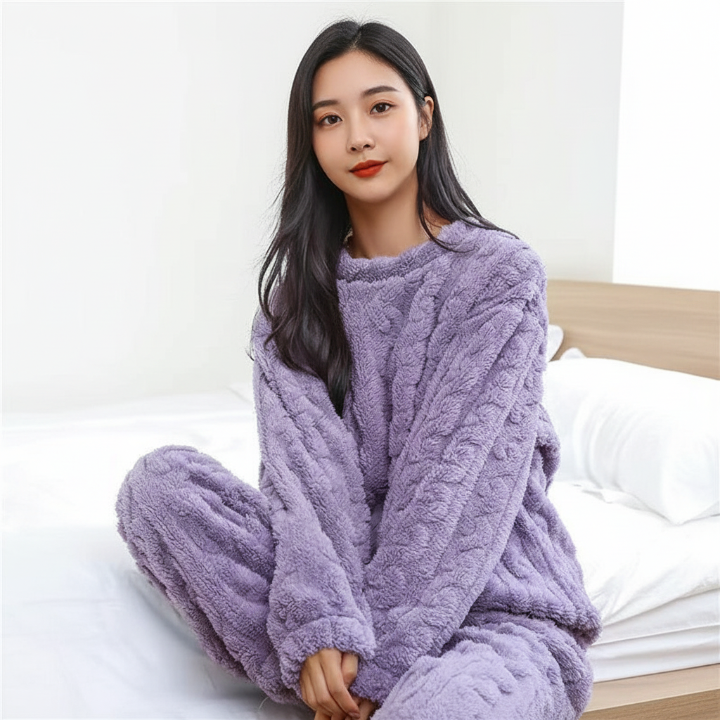 Women's Soft Fleece Pajama Set – Cozy Warm Loungewear Two Piece