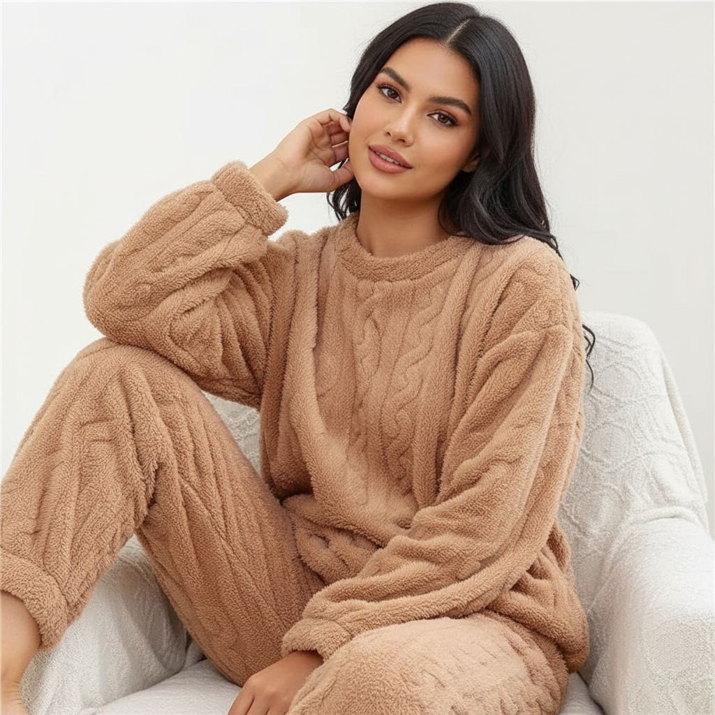 Women's Soft Fleece Pajama Set – Cozy Warm Loungewear Two Piece