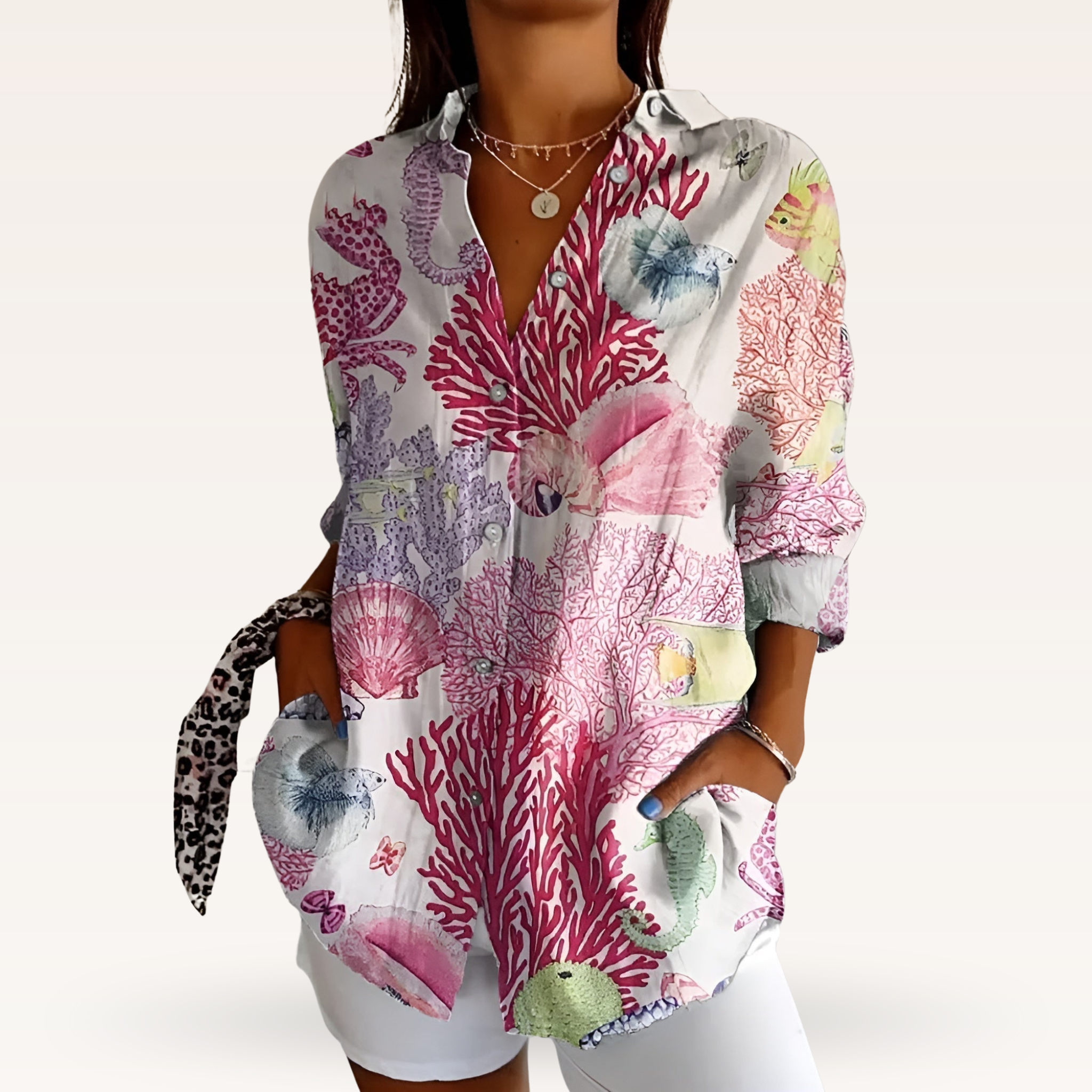 Women's Feminine Blouse with Floral Buttons