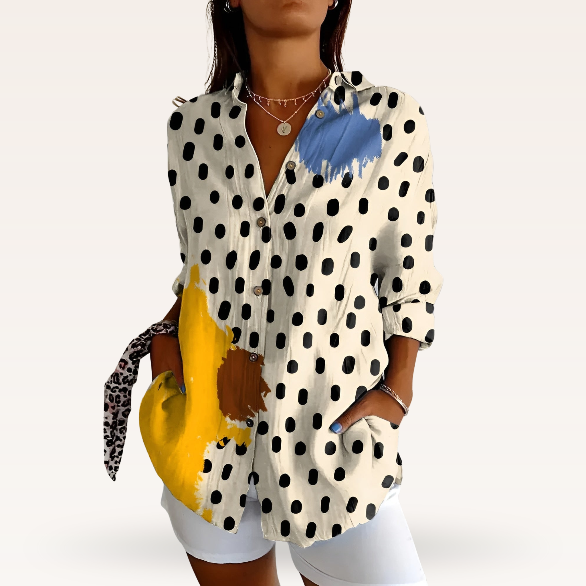 Women's Feminine Blouse with Floral Buttons