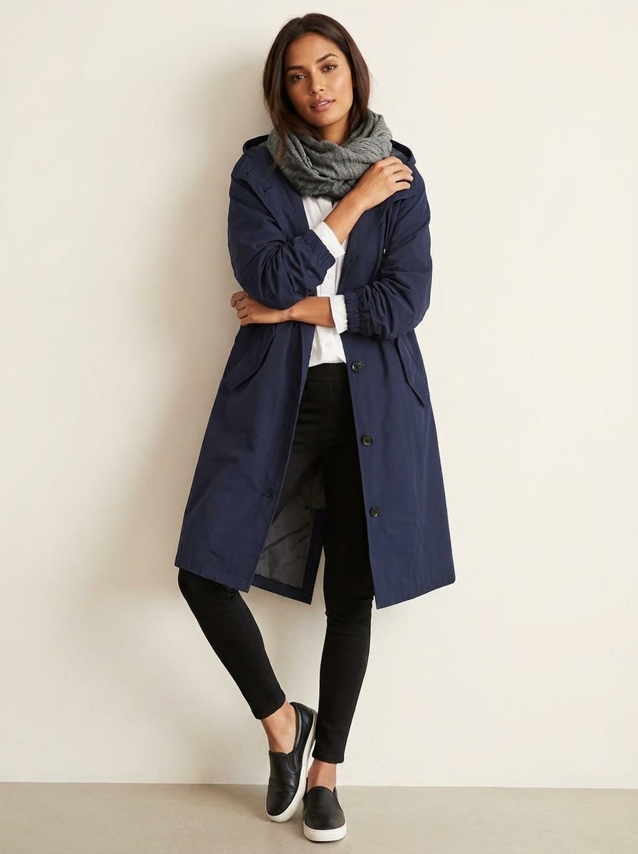 Water-Resistant Long Trench Coat Women – Lightweight Hooded Coat