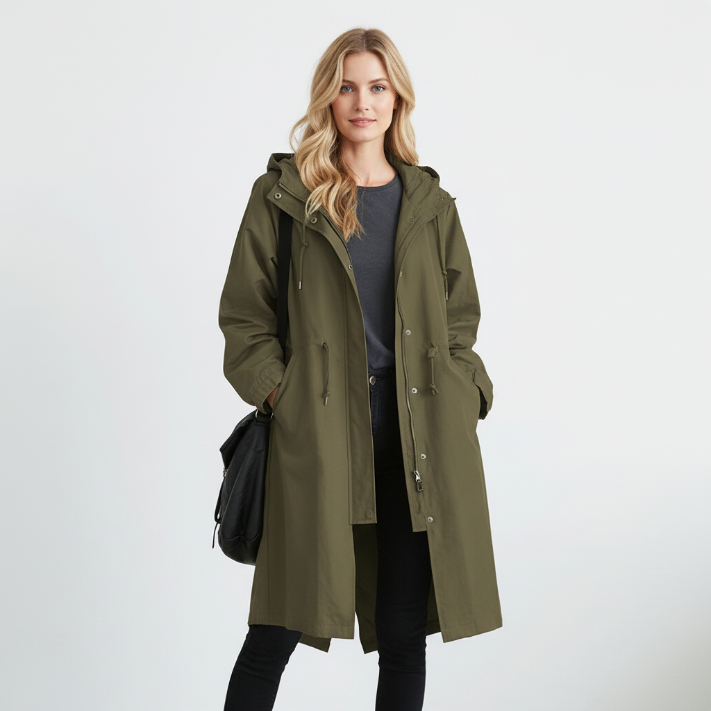 Water-Resistant Long Trench Coat Women – Lightweight Hooded Coat