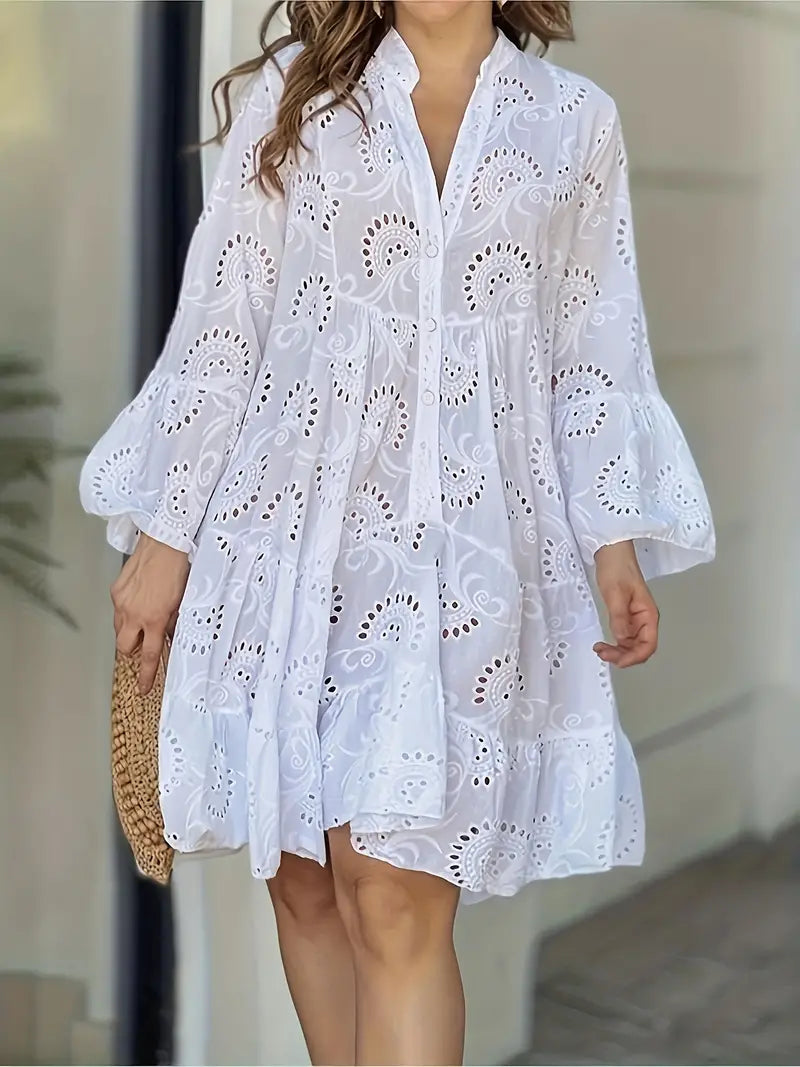 Women's Airy V-Neck Shirt Dress with Elegant Details