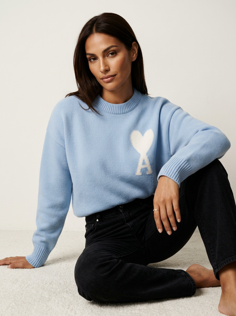 Women's Heart Knit Sweater – Soft Cozy Pullover with Heart Detail