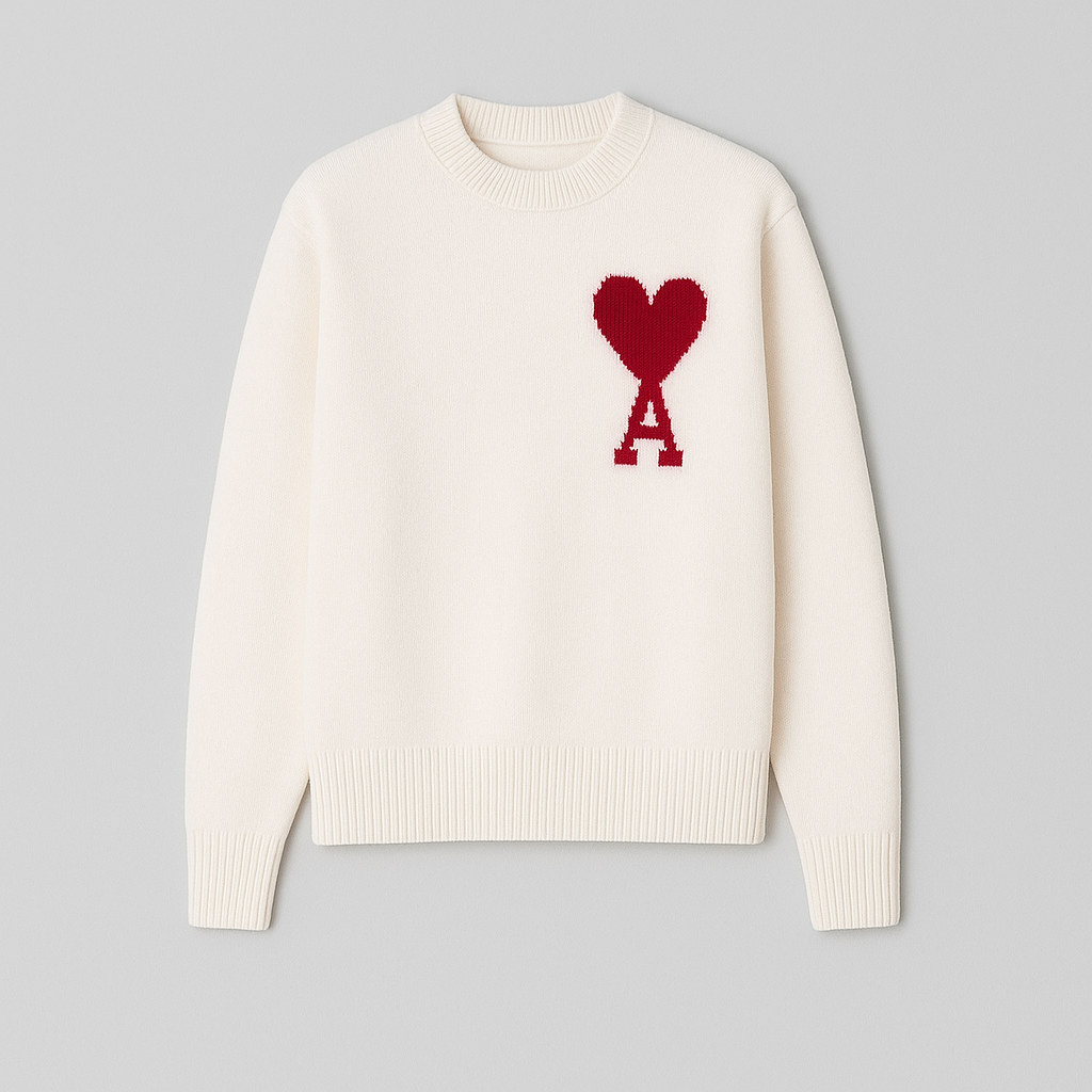 Women's Heart Knit Sweater – Soft Cozy Pullover with Heart Detail