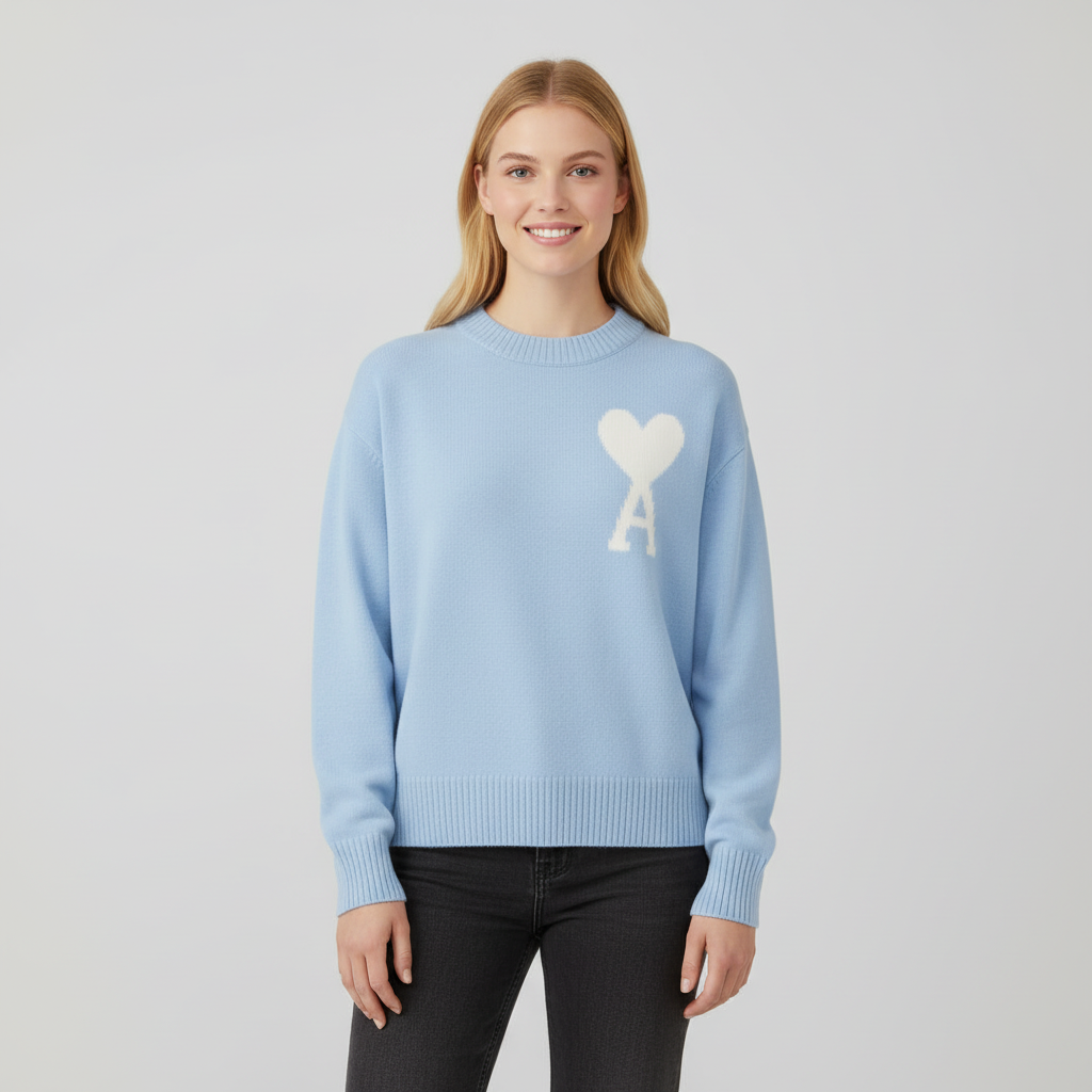 Women's Heart Knit Sweater – Soft Cozy Pullover with Heart Detail