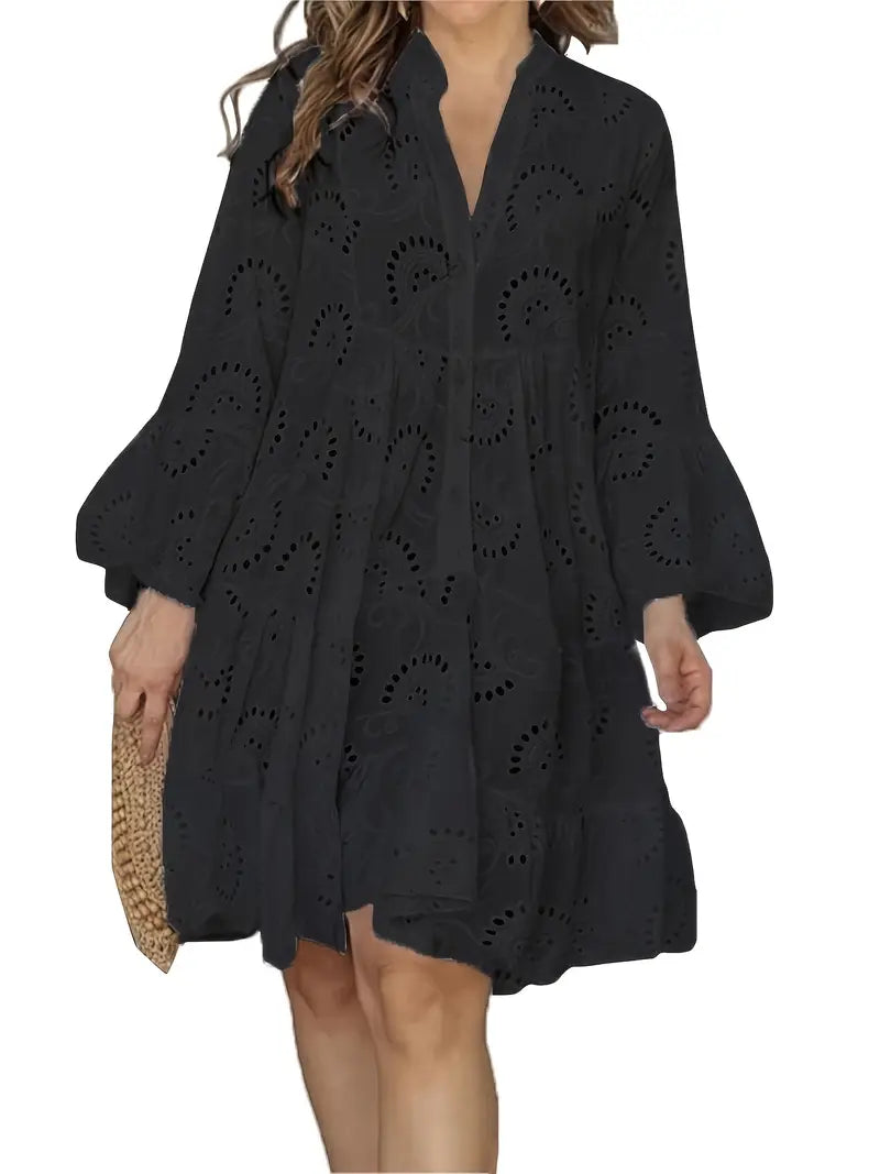 Women's Airy V-Neck Shirt Dress with Elegant Details
