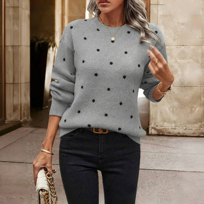 Women's Polka Dot Knit Sweater | Cozy Crew Neck Pullover in Multiple Colors
