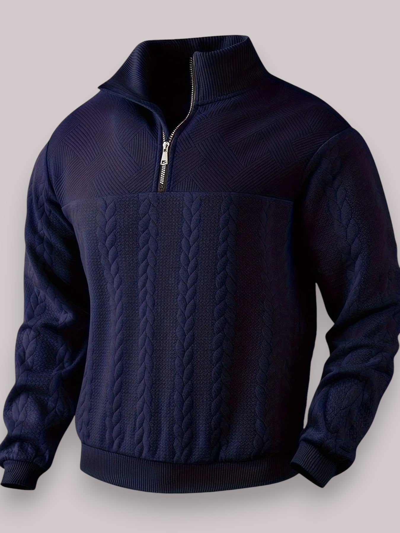 Men's Quarter-Zip Cable Knit Sweater | Textured Stand Collar Pullover in Multiple Colors