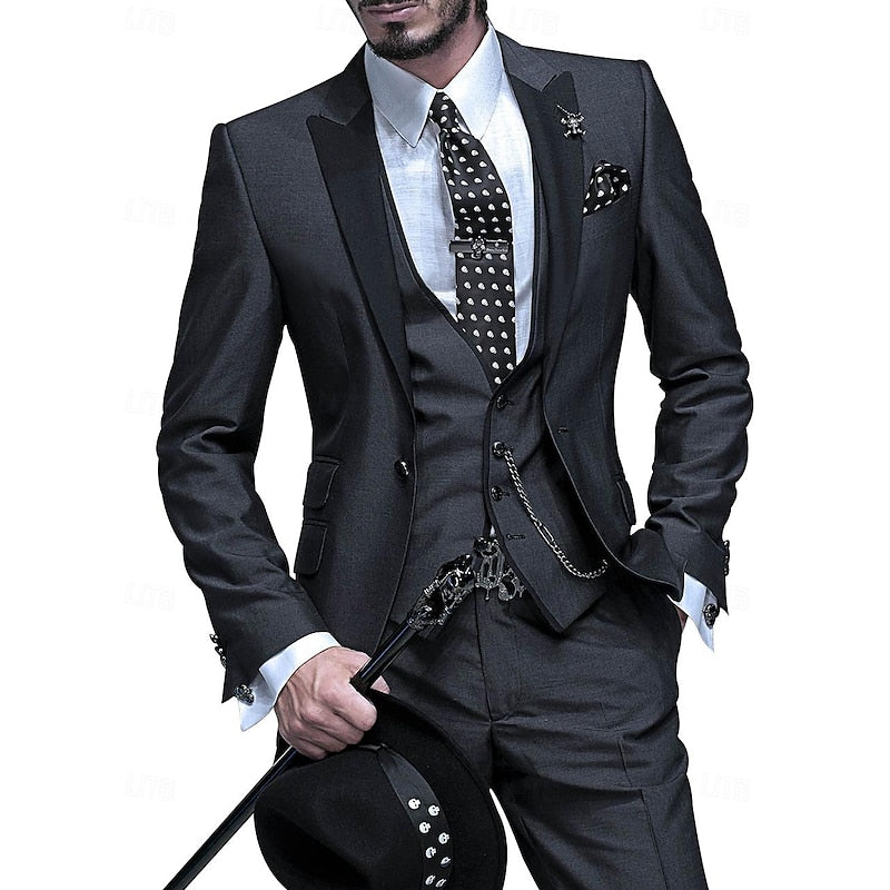 Men's Elegant Three-Piece Suit | Classic Vest, Blazer & Trousers Set for Formal Occasions