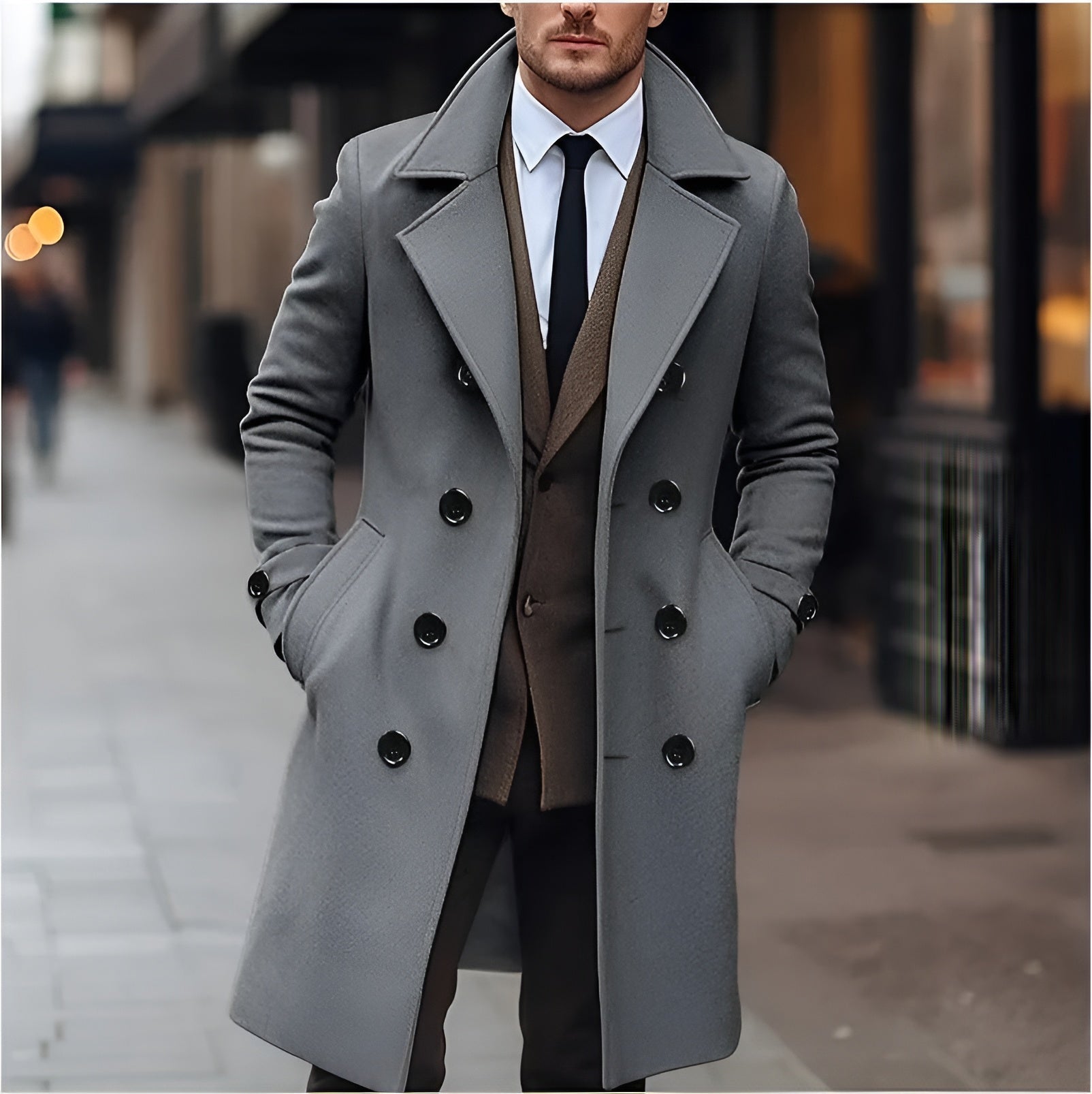 Men's Double-Breasted Cashmere Coat | Elegant Long Wool Coat for Refined Winter Style