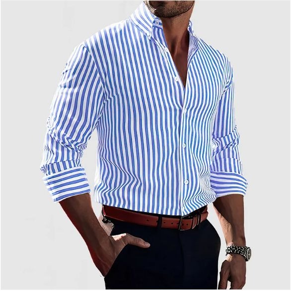 Men's Classic Striped Shirt – Light Blue