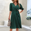 Women's Elegant Pleated Dress with V-Neck