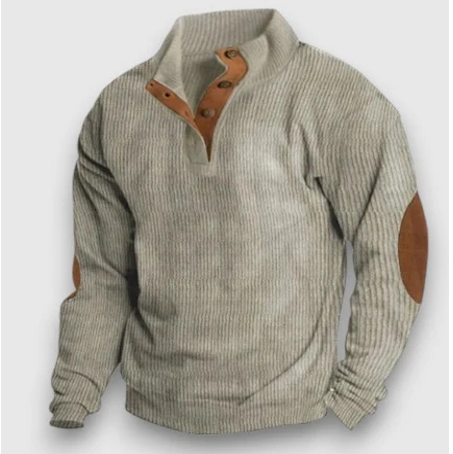 Men's Ribbed Knit Sweater with Stylish Buttons