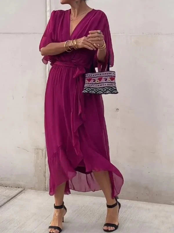 Women's Elegant V-Neck Chiffon Dress