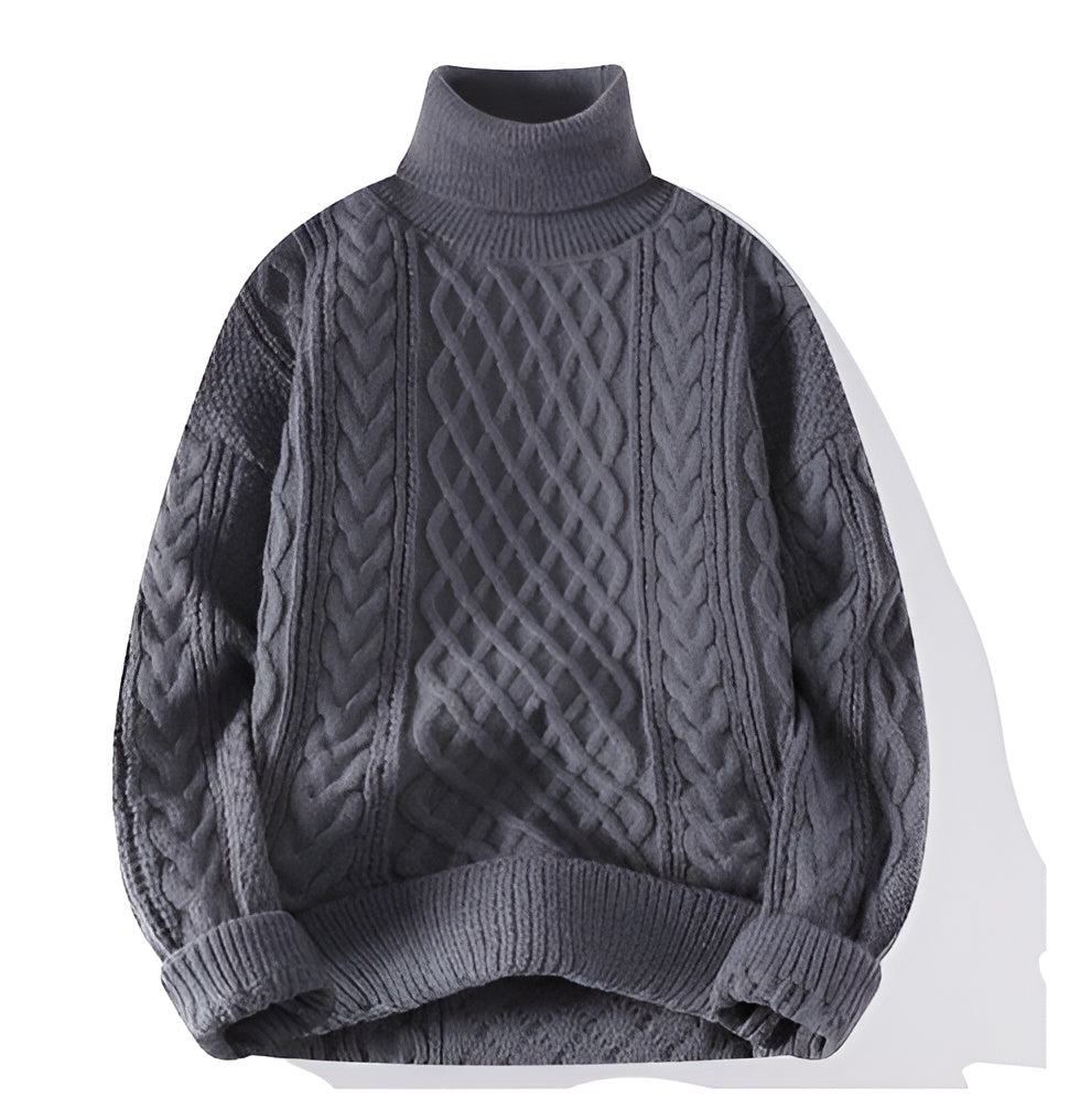 Men's Vintage Twisted High-Neck Sweater | Cable Knit Turtleneck for Cold Weather