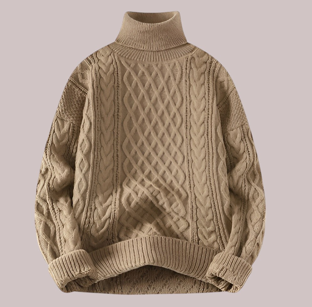 Men's Vintage Twisted High-Neck Sweater | Cable Knit Turtleneck for Cold Weather