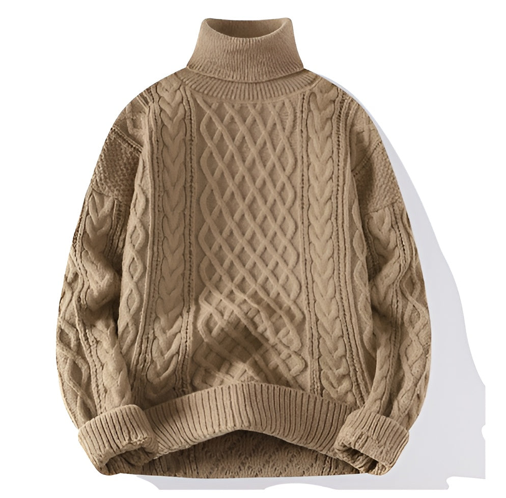 Men's Vintage Twisted High-Neck Sweater | Cable Knit Turtleneck for Cold Weather