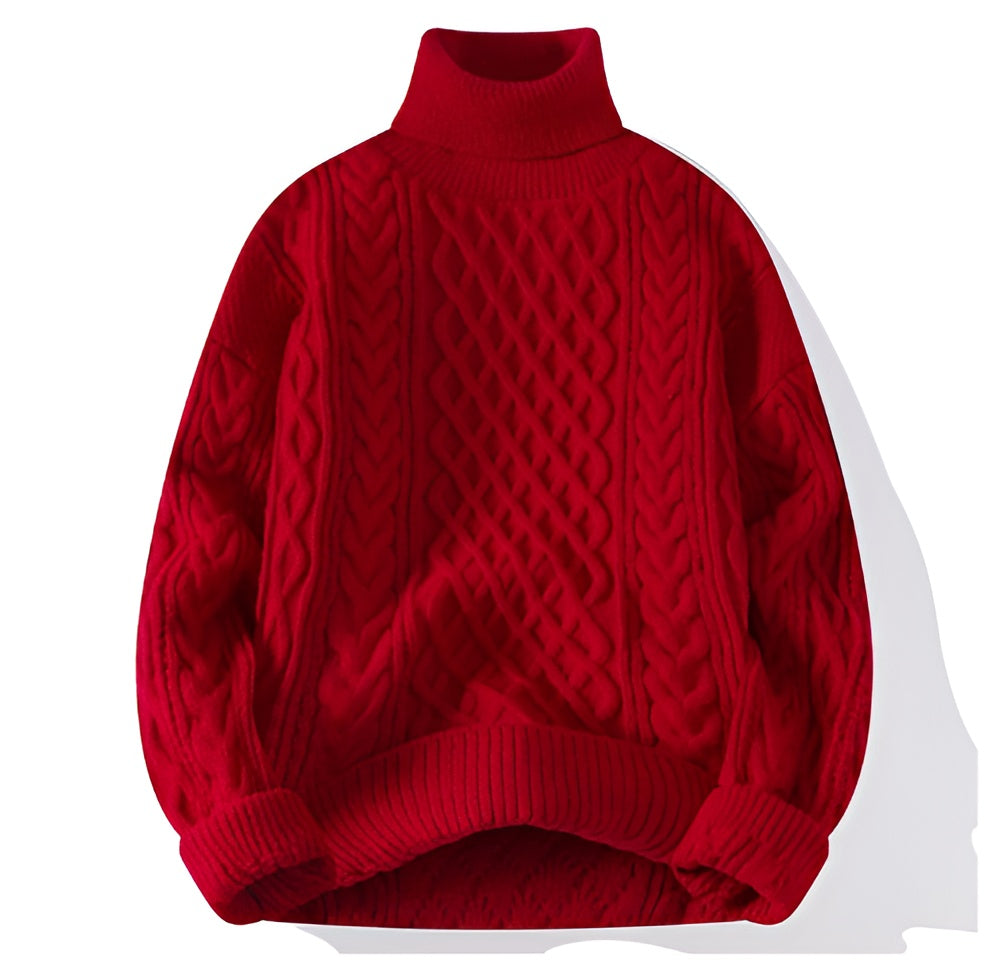 Men's Vintage Twisted High-Neck Sweater | Cable Knit Turtleneck for Cold Weather