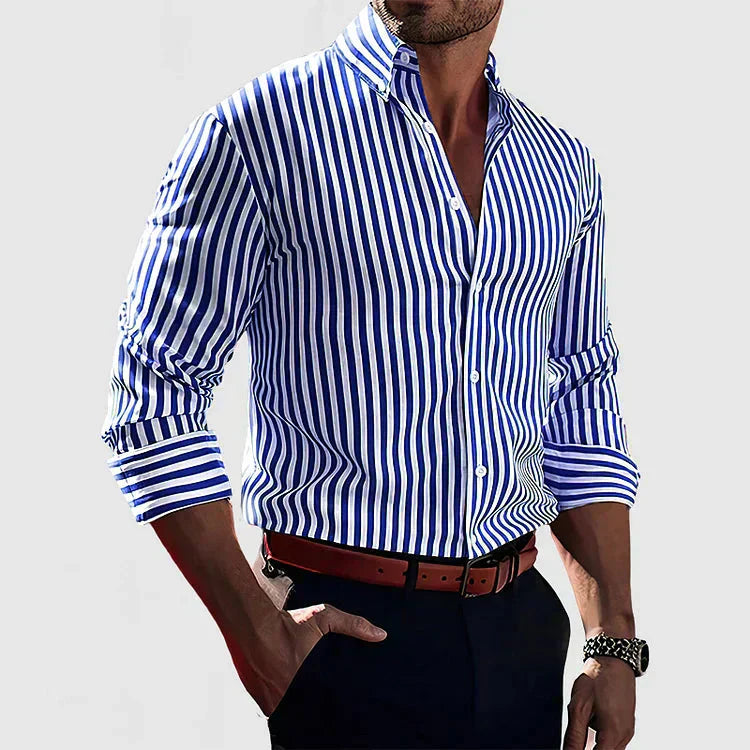 Men's Classic Blue Striped Shirt | Timeless Button-Down Everyday Shirt