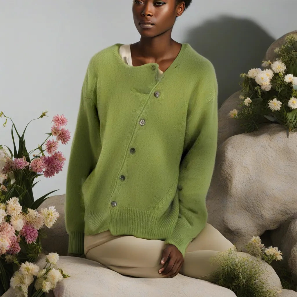 Women's Loose Fit Knit Cardigan | Casual Oversized Button-Up Sweater – Green