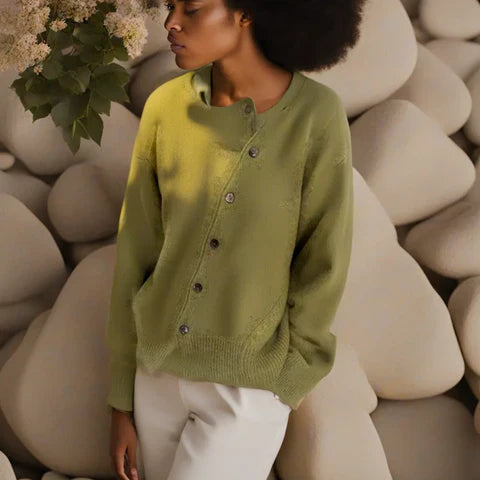 Women's Loose Fit Knit Cardigan | Casual Oversized Button-Up Sweater – Green