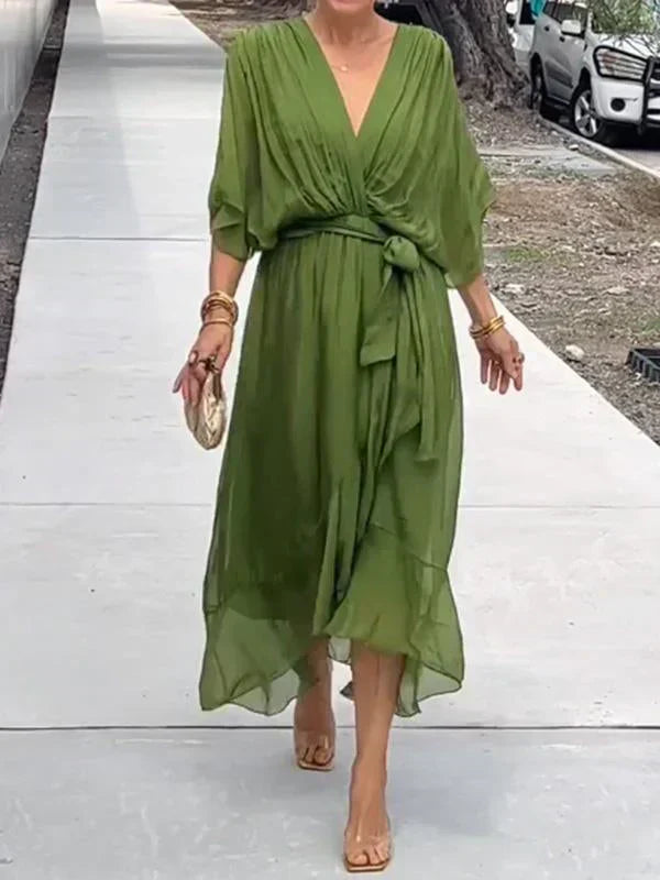 Women's Elegant V-Neck Chiffon Dress