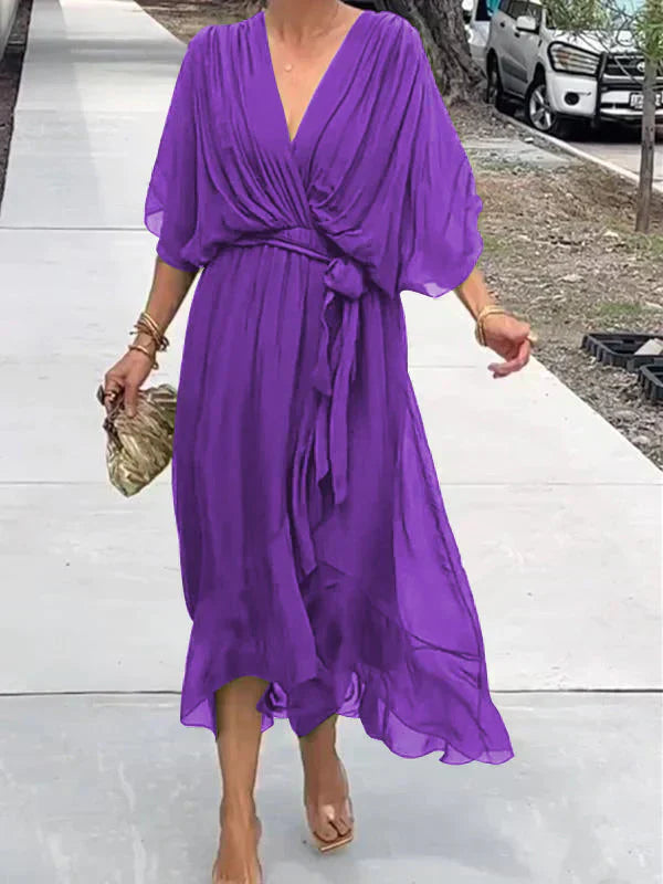 Women's Elegant V-Neck Chiffon Dress