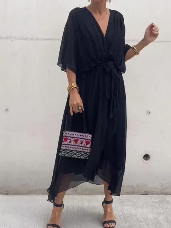 Women's Elegant V-Neck Chiffon Dress