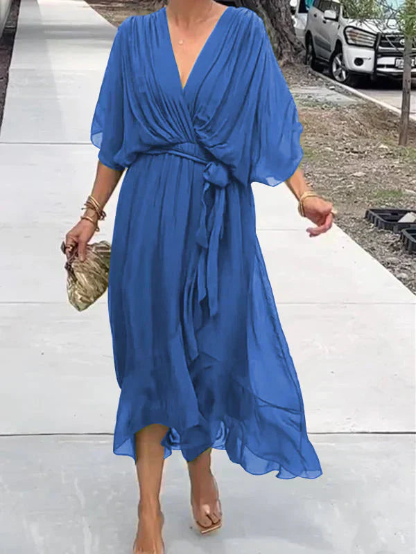 Women's Elegant V-Neck Chiffon Dress