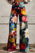 Women's Boho Floral Wide-Leg Pants | High Waist Vintage Print Trousers