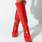 Patent Leather Knee High Boots Women – Block Heel Elegant Long Boots