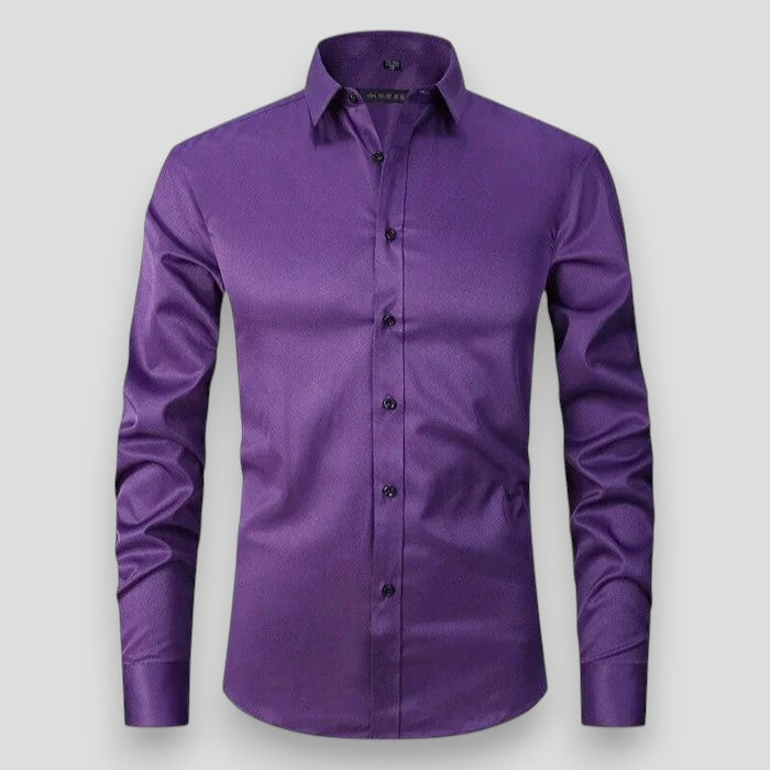 Men's Slim Fit Long Sleeve Stretch Shirt | Wrinkle-Resistant Button-Down in Multiple Colors