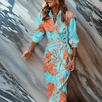 Women's Bold Stripe Wrap Maxi Dress | Elegant Collared Long Dress in Vibrant Colors