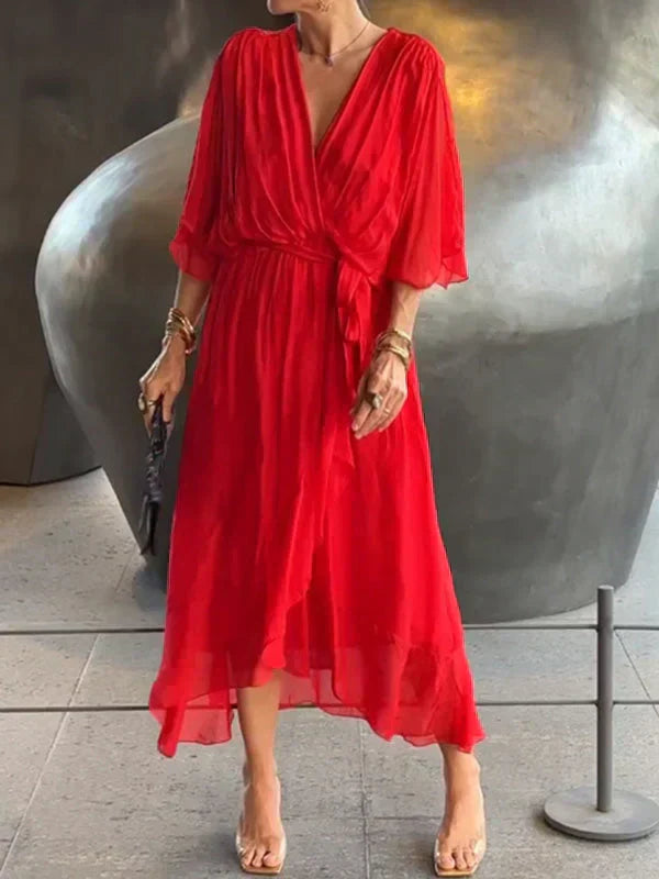 Women's Elegant V-Neck Chiffon Dress