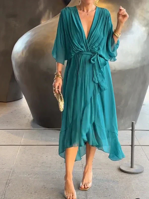 Women's Elegant V-Neck Chiffon Dress