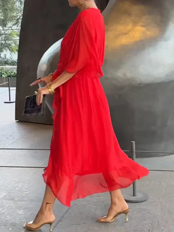 Women's Elegant V-Neck Chiffon Dress