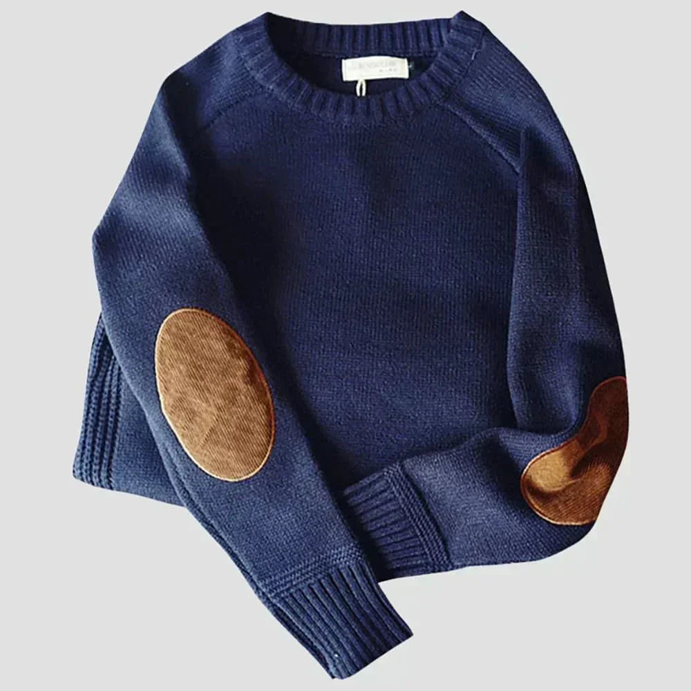 Men's Classic Crew Neck Knit Sweater | Timeless Elbow Patch Pullover in Multiple Colors