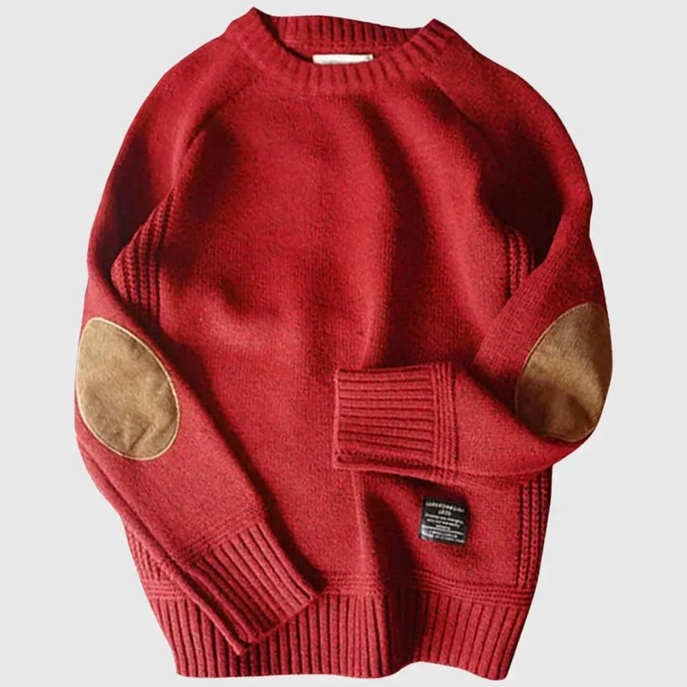 Men's Classic Crew Neck Knit Sweater | Timeless Elbow Patch Pullover in Multiple Colors