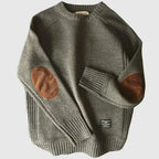 Men's Classic Crew Neck Knit Sweater | Timeless Elbow Patch Pullover in Multiple Colors