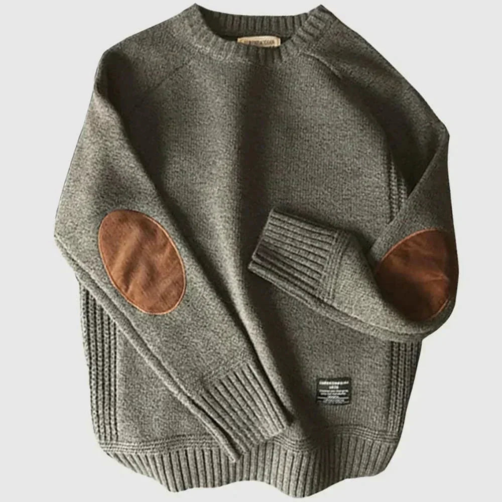 Men's Classic Crew Neck Knit Sweater | Timeless Elbow Patch Pullover in Multiple Colors