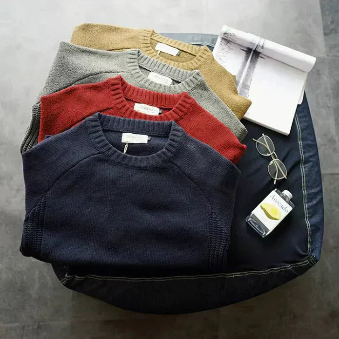 Men's Classic Crew Neck Knit Sweater | Timeless Elbow Patch Pullover in Multiple Colors