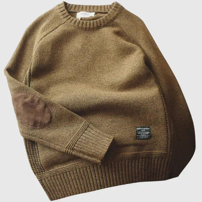 Men's Classic Crew Neck Knit Sweater | Timeless Elbow Patch Pullover in Multiple Colors