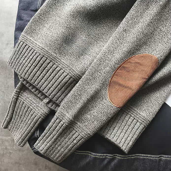 Men's Classic Crew Neck Knit Sweater | Timeless Elbow Patch Pullover in Multiple Colors