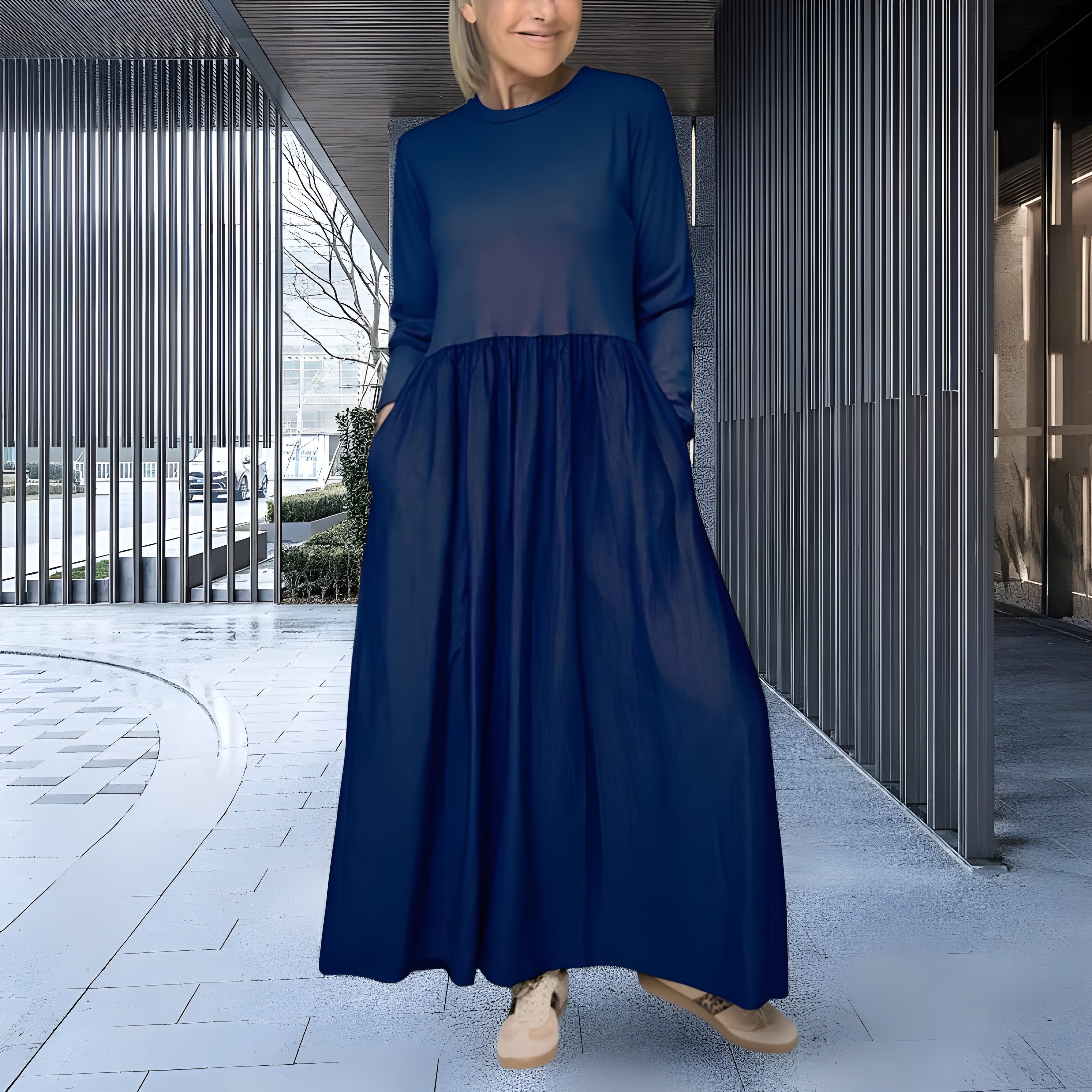 Women's Long Sleeve Knit Maxi Dress | Relaxed Fit Elegant Everyday Dress