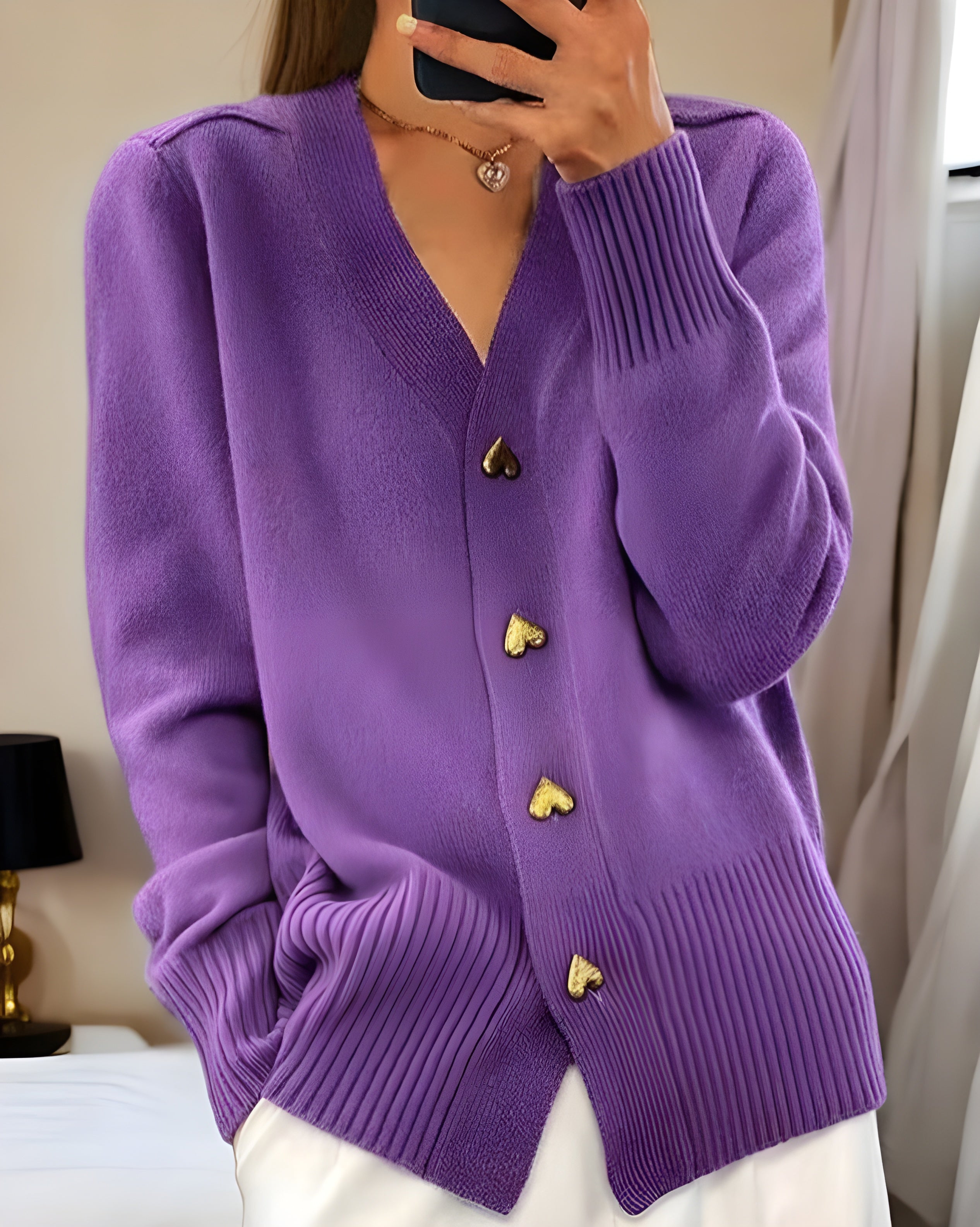 Women's Heart Button Cardigan | Elegant Feminine Knit Cardigan with Decorative Buttons