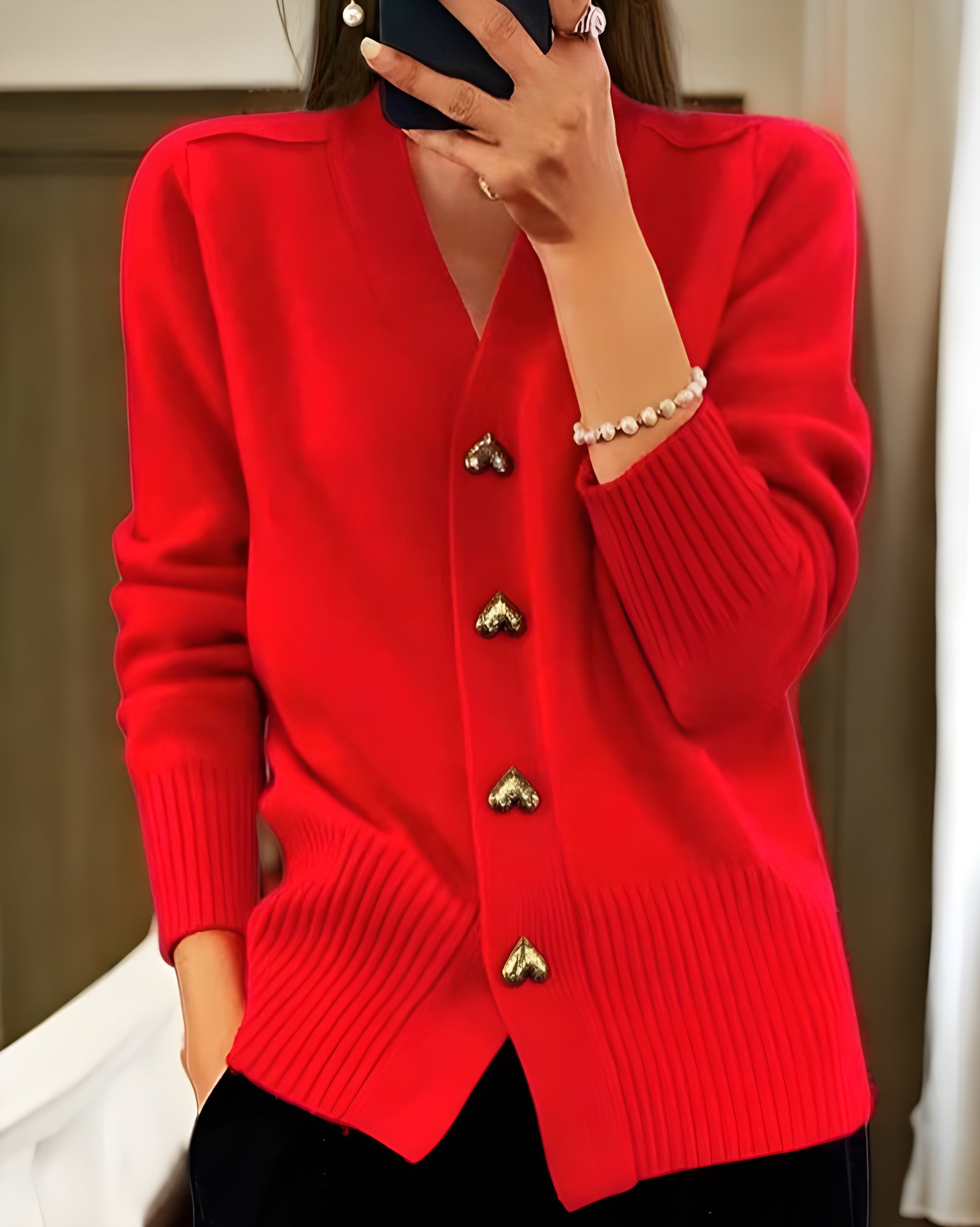 Women's Heart Button Cardigan | Elegant Feminine Knit Cardigan with Decorative Buttons