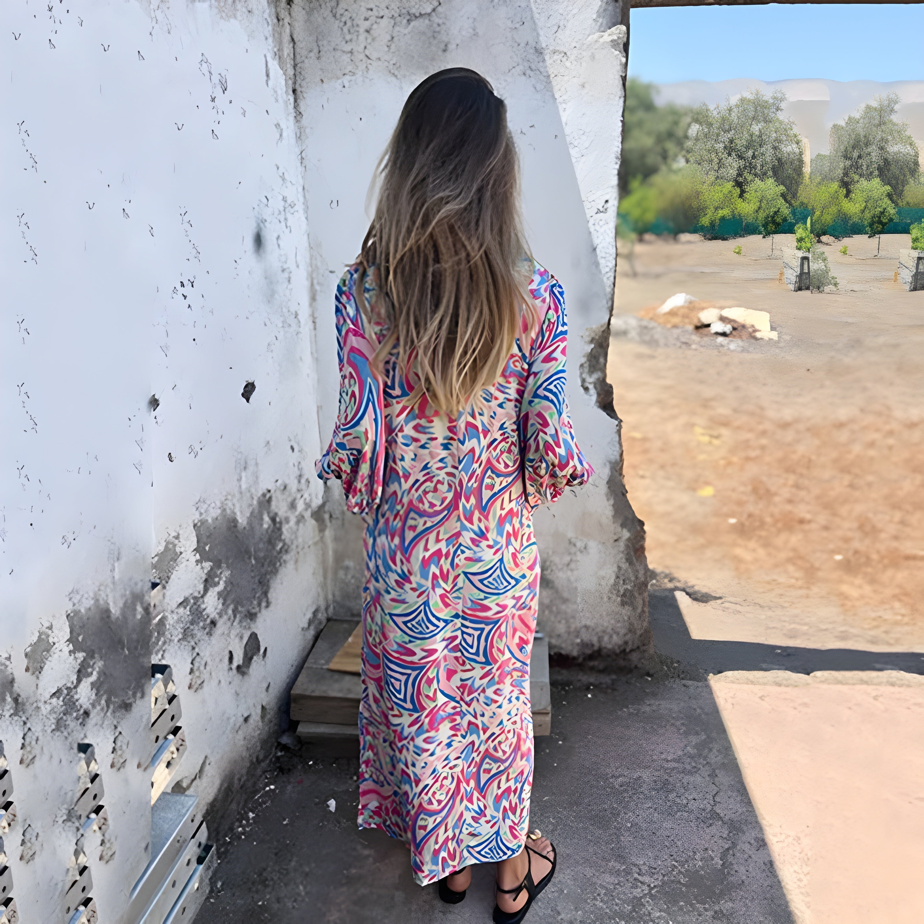Women's Stylish Maxi Dress with V-Neck & Hidden Pockets