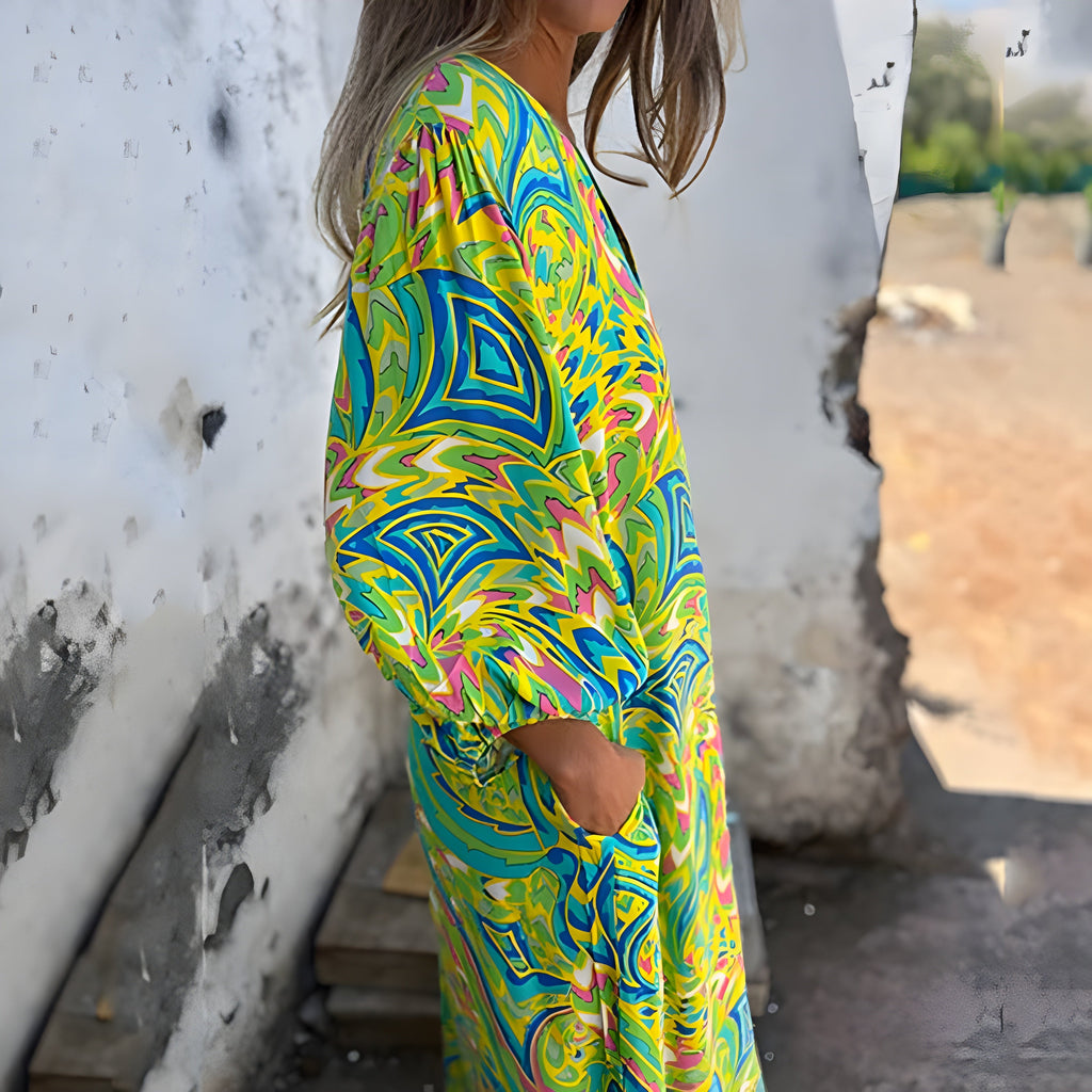 Women's Stylish Maxi Dress with V-Neck & Hidden Pockets